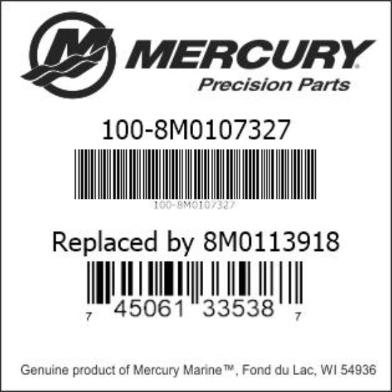 Bar codes for Mercury Marine part number 100-8M0107327