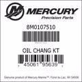 Bar codes for Mercury Marine part number 8M0107510