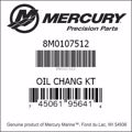 Bar codes for Mercury Marine part number 8M0107512