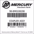 Bar codes for Mercury Marine part number 98-8M0108208