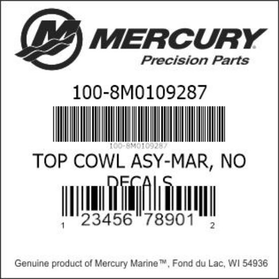 Bar codes for Mercury Marine part number 100-8M0109287