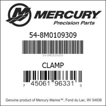 Mercury Marine part number 54-8M0109309 CLAMP Bar codes for Mercury Marine part number 54-8M0109309