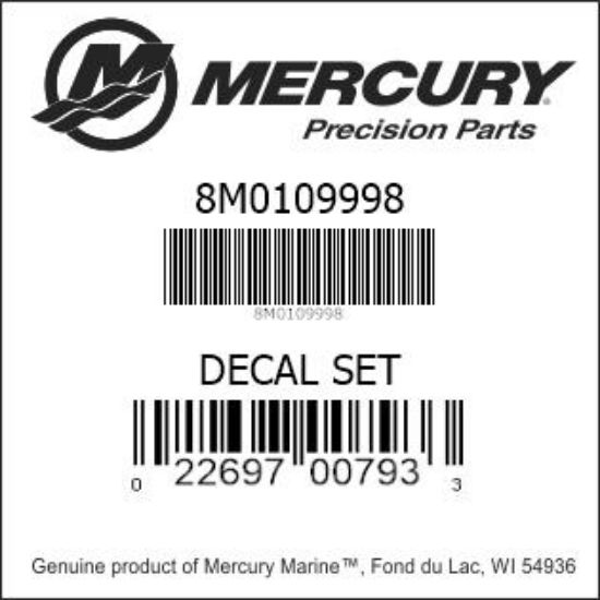 Bar codes for Mercury Marine part number 8M0109998
