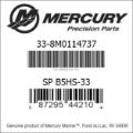 Bar codes for Mercury Marine part number 33-8M0114737