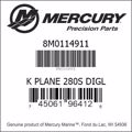 Bar codes for Mercury Marine part number 8M0114911