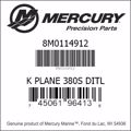 Bar codes for Mercury Marine part number 8M0114912