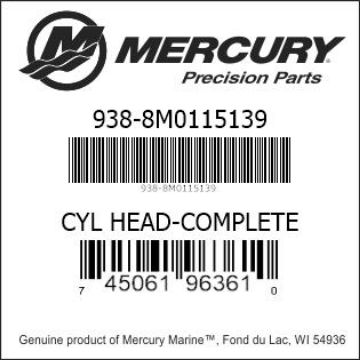 Mercury Marine part number 938-8M0115139 CYL HEAD-COMPLETE Bar codes for Mercury Marine part number 938-8M0115139