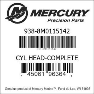 Mercury Marine part number 938-8M0115142 CYL HEAD-COMPLETE Bar codes for Mercury Marine part number 938-8M0115142