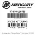 Bar codes for Mercury Marine part number 97-8M0116589