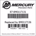 Bar codes for Mercury Marine part number 87-8M0117131