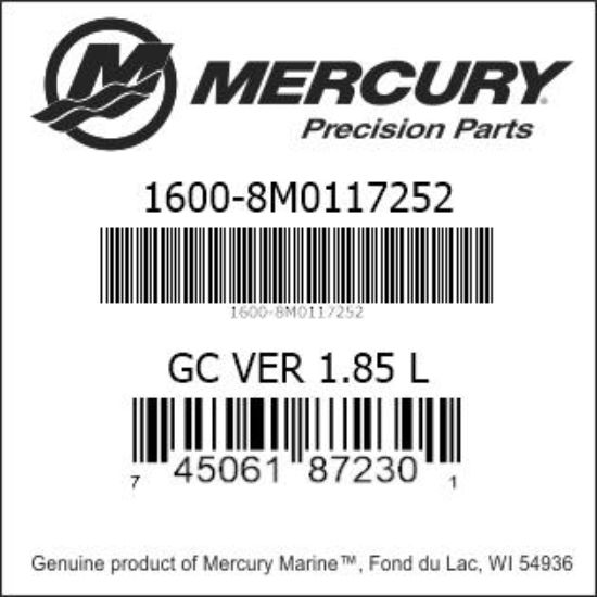 Bar codes for Mercury Marine part number 1600-8M0117252