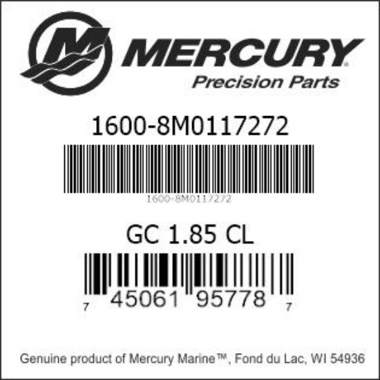 Bar codes for Mercury Marine part number 1600-8M0117272