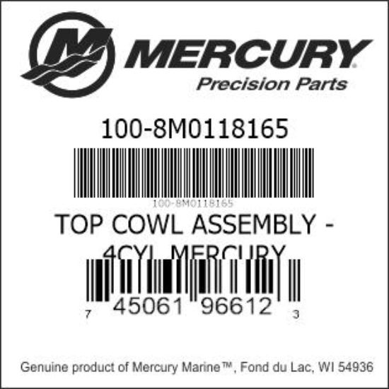 Bar codes for Mercury Marine part number 100-8M0118165