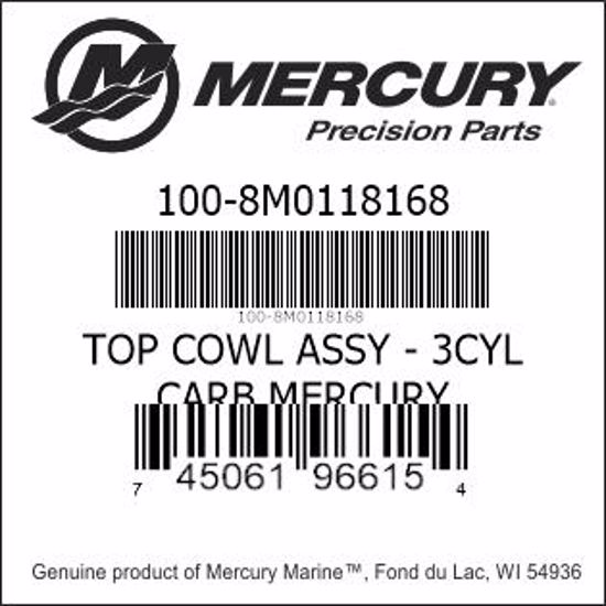 Bar codes for Mercury Marine part number 100-8M0118168