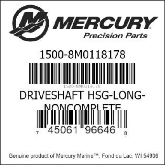 Bar codes for Mercury Marine part number 1500-8M0118178