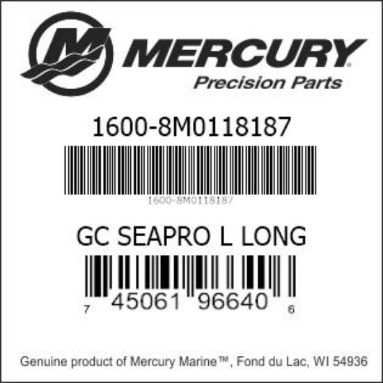 Bar codes for Mercury Marine part number 1600-8M0118187