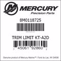 Bar codes for Mercury Marine part number 8M0118725