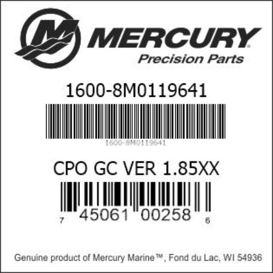 Bar codes for Mercury Marine part number 1600-8M0119641