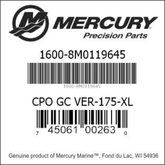Bar codes for Mercury Marine part number 1600-8M0119645