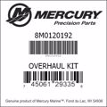 Bar codes for Mercury Marine part number 8M0120192