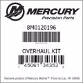 Bar codes for Mercury Marine part number 8M0120196