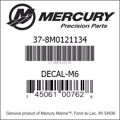 Bar codes for Mercury Marine part number 37-8M0121134