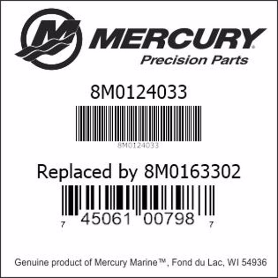 Bar codes for Mercury Marine part number 8M0124033