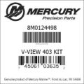 Bar codes for Mercury Marine part number 8M0124498