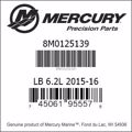 Bar codes for Mercury Marine part number 8M0125139