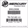 Bar codes for Mercury Marine part number 8M0129098