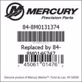 Bar codes for Mercury Marine part number 84-8M0131374