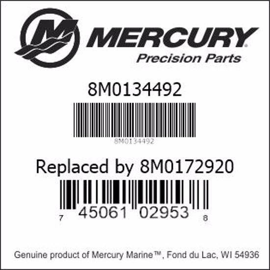 Bar codes for Mercury Marine part number 8M0134492