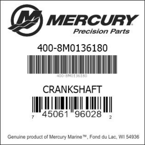 Bar codes for Mercury Marine part number 400-8M0136180