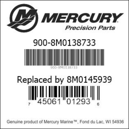 Bar codes for Mercury Marine part number 900-8M0138733