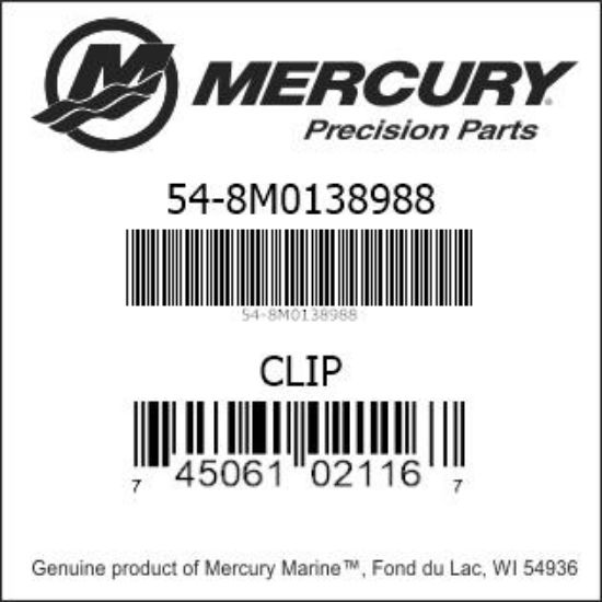 Bar codes for Mercury Marine part number 54-8M0138988