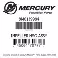 Bar codes for Mercury Marine part number 8M0139984