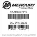 Bar codes for Mercury Marine part number 92-8M0142135