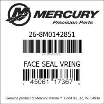Mercury Marine part number 26-8M0142851 FACE SEAL VRING Bar codes for Mercury Marine part number 26-8M0142851