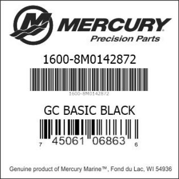 Mercury Marine part number 1600-8M0142872 GC BASIC BLACK Bar codes for Mercury Marine part number 1600-8M0142872
