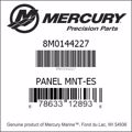 Bar codes for Mercury Marine part number 8M0144227