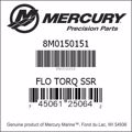 Bar codes for Mercury Marine part number 8M0150151