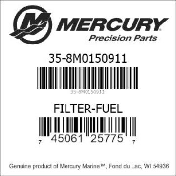 Mercury Marine part number 35-8M0150911 FILTER-FUEL Bar codes for Mercury Marine part number 35-8M0150911