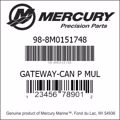 Bar codes for Mercury Marine part number 98-8M0151748