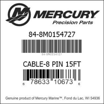 Mercury Marine part number 84-8M0154727 CABLE-8 PIN 15FT Bar codes for Mercury Marine part number 84-8M0154727