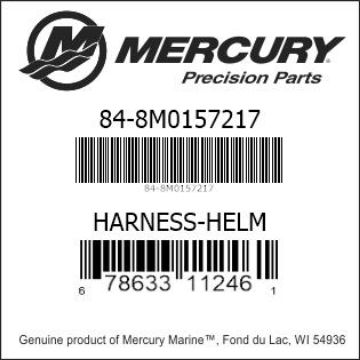 Mercury Marine part number 84-8M0157217 HARNESS-HELM Bar codes for Mercury Marine part number 84-8M0157217