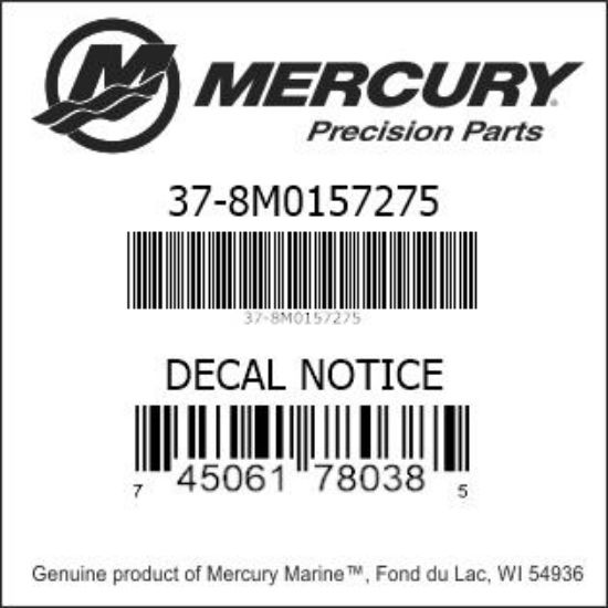 Bar codes for Mercury Marine part number 37-8M0157275