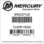 Mercury Marine part number 8M0157418 CLAMP-HEAD Bar codes for Mercury Marine part number 8M0157418