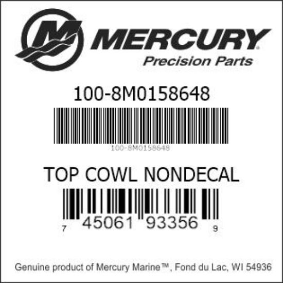 Bar codes for Mercury Marine part number 100-8M0158648