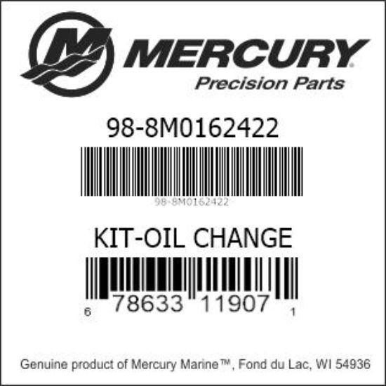 Bar codes for Mercury Marine part number 98-8M0162422