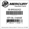 Bar codes for Mercury Marine part number 98-8M0162423
